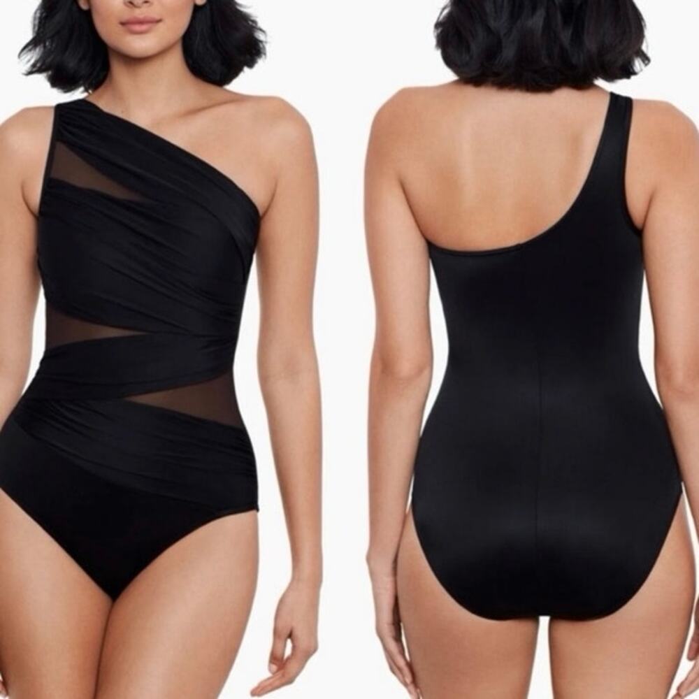 Miraclesuit Black One-Shoulder One-Piece Swimsuit with Mesh Inset